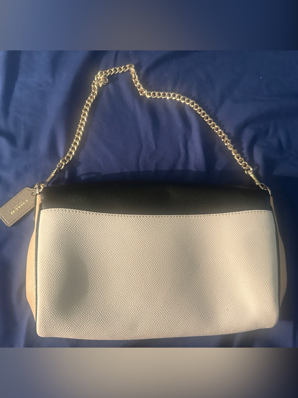 Coach Three-Tone Black, White and Cream Shoulder Bag with Gold Chain Strap - Picture 3 of 11